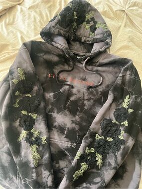 Civil Regime Black Tie-Dye Hoodie with Embroidered Floral Detail